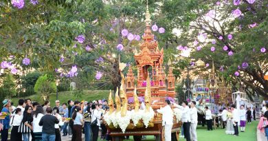 นักท่องเที่ยวคึกคัก ร่วมตักบาตรดอกไม้หนึ่งเดียวในล้านนา ถวายดอกไม้พระพุทธรูปคู่เมือง บนราชรถ 9 คัน